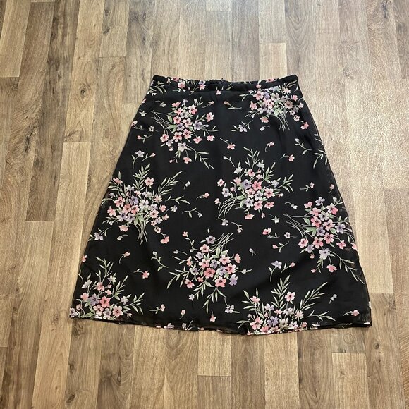 Vintage JR Bentley Black Floral Midi Skirt Size Large - Picture 1 of 6